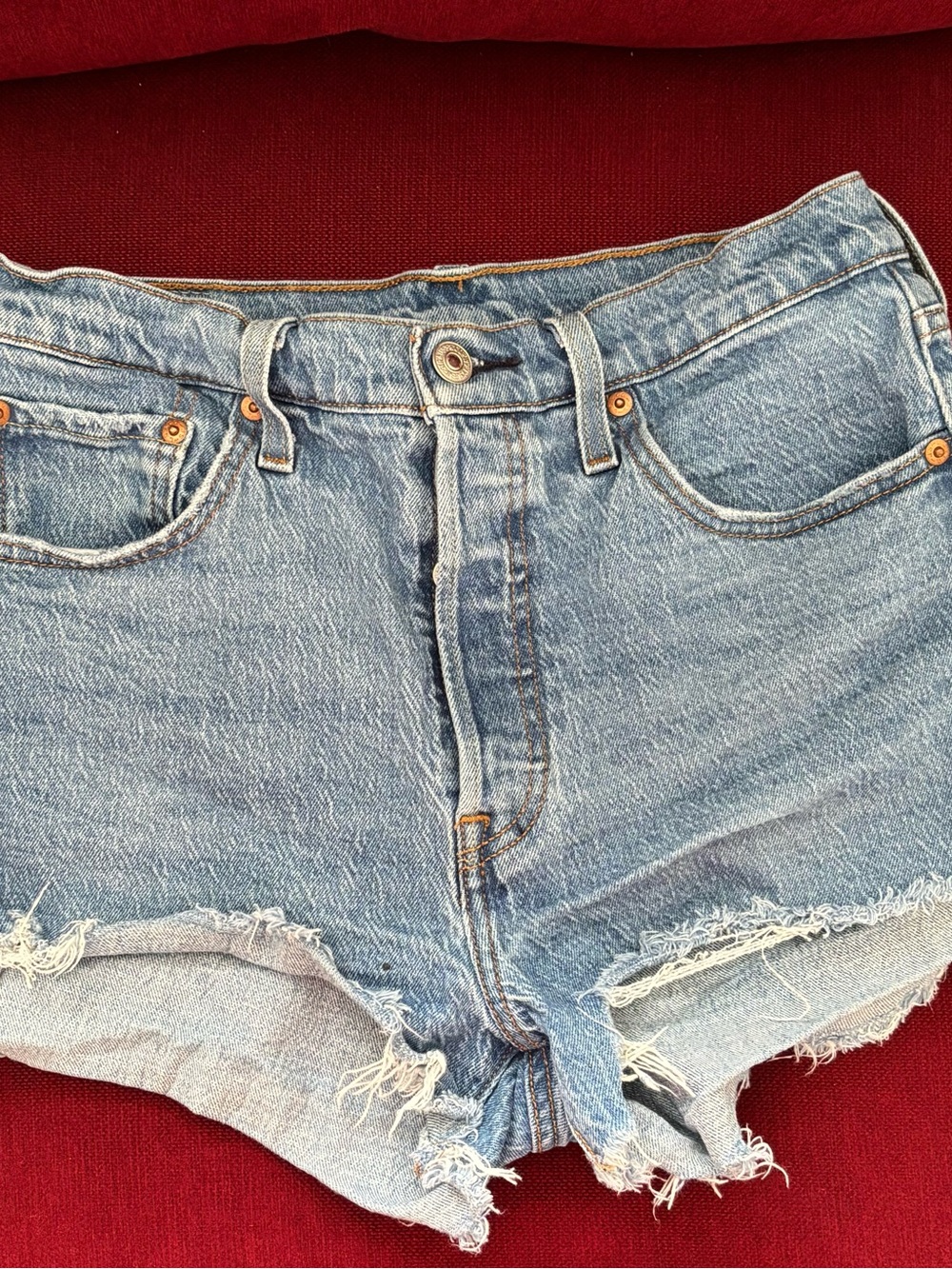 Levi's Faded Blue Frayed Denim Cutoff Shorts